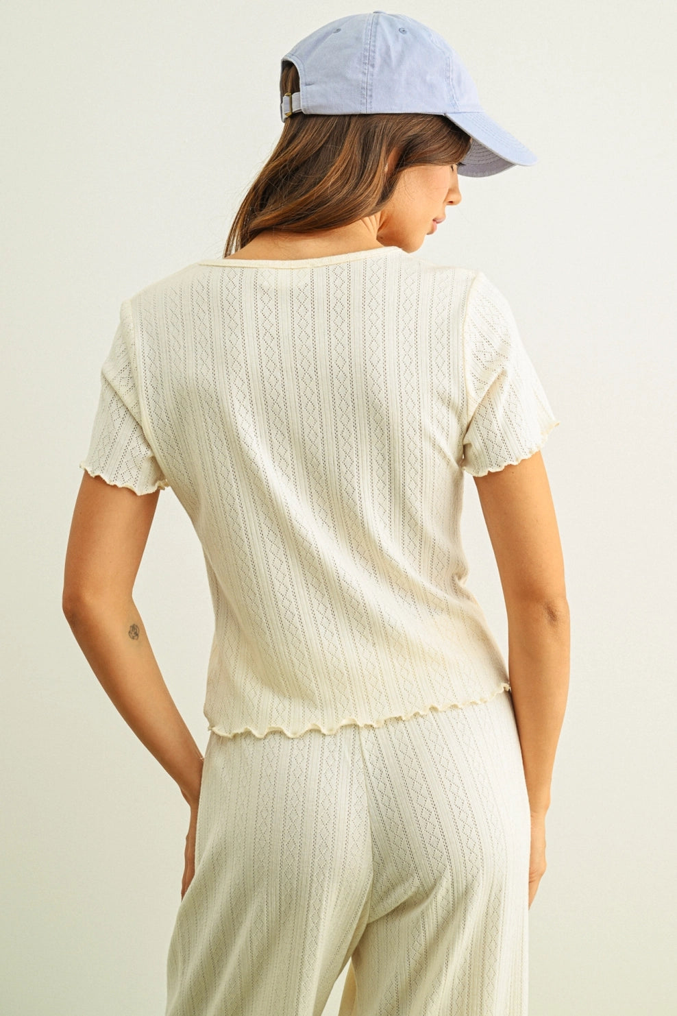 Pointelle Short Sleeve Top