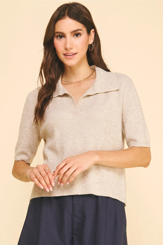 Ribbed Polo Sweater