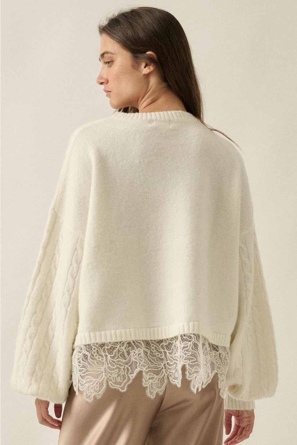 Cable Knit Lace Hem Sweater