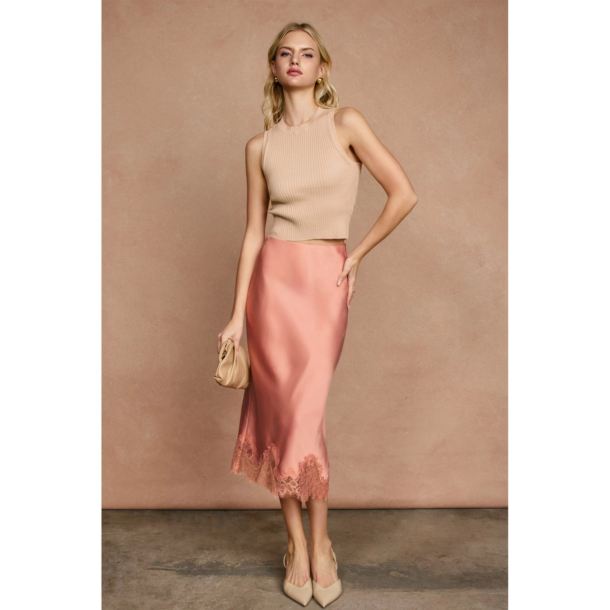Satin Lace Pencil Skirt