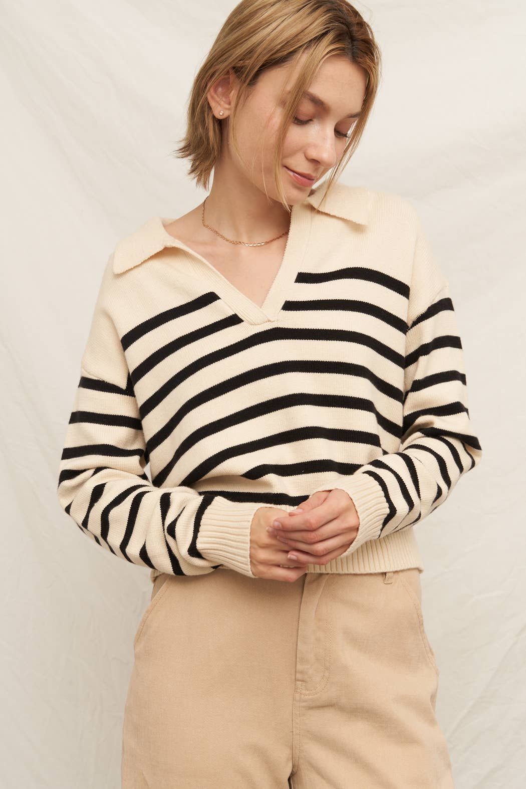 Collared Striped Knit Sweater