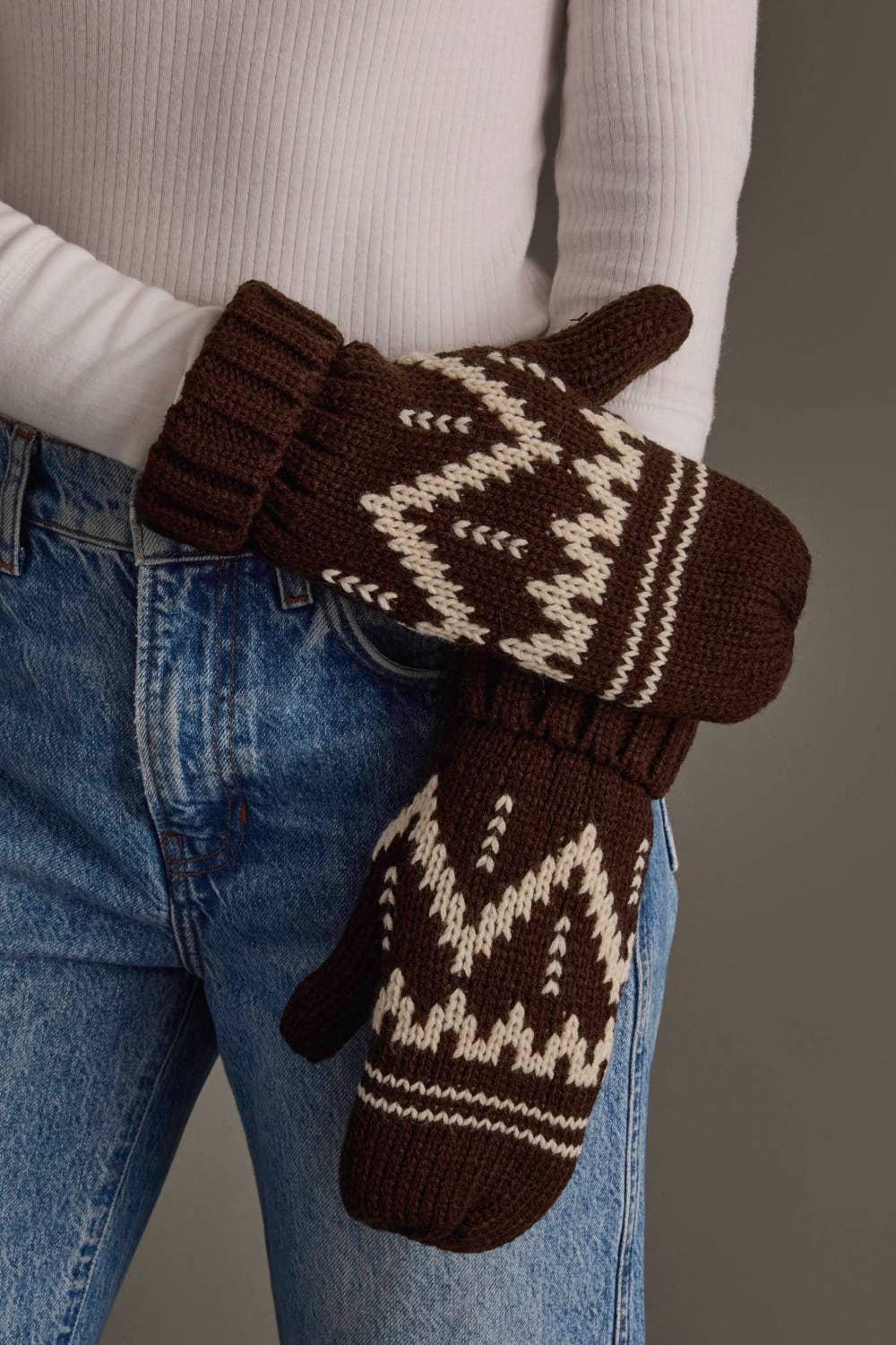 Chocolate Brown & Beige Patterned Mittens