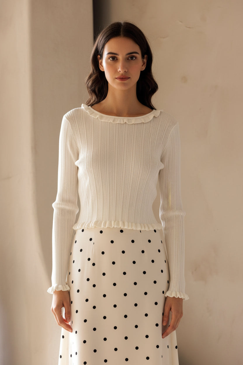Ribbed Knit Ruffle Cardigan