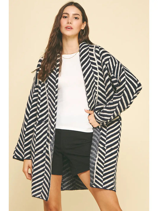Diagonal Stripe Open Cardi