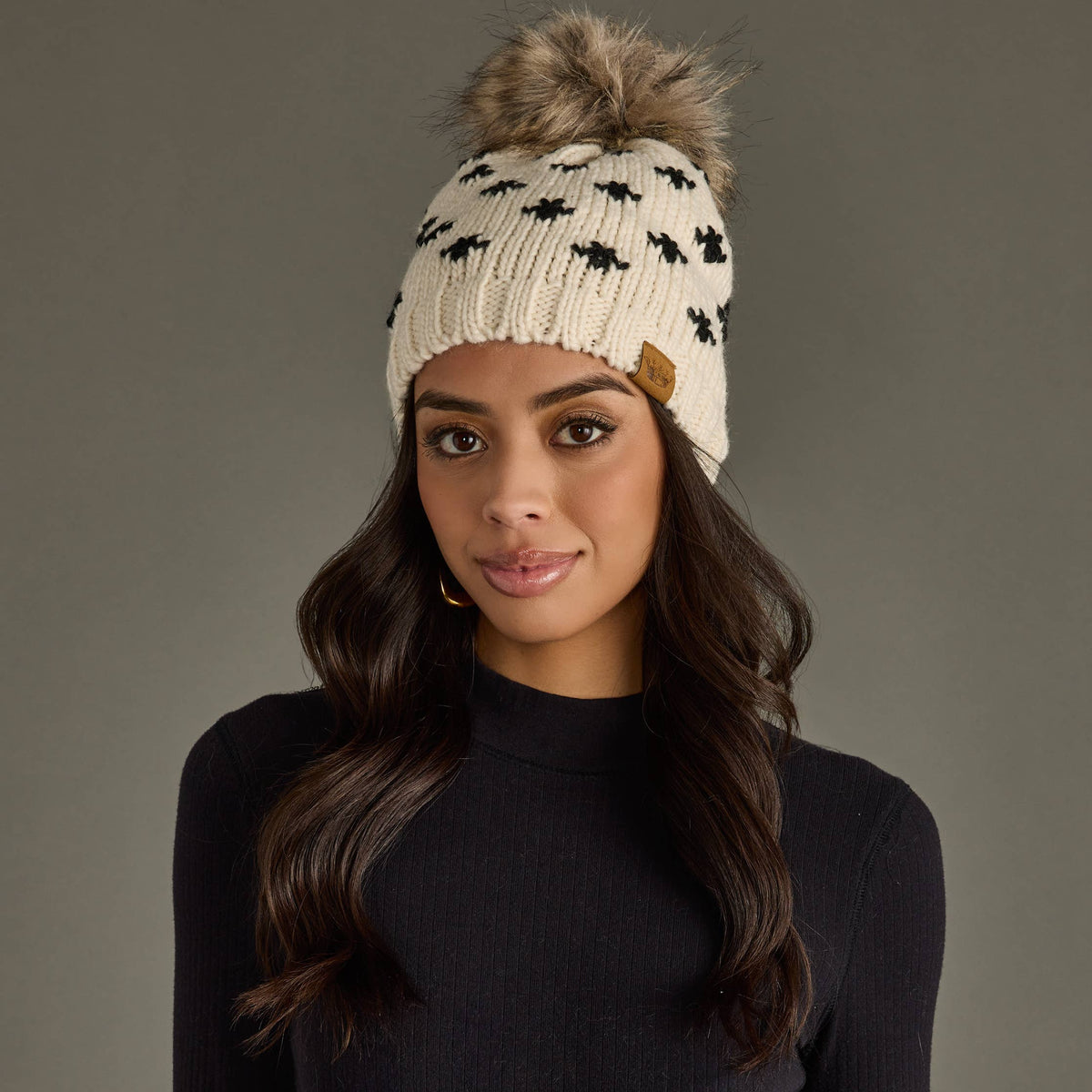 Cream Fleur-De-Lis Pom Hat