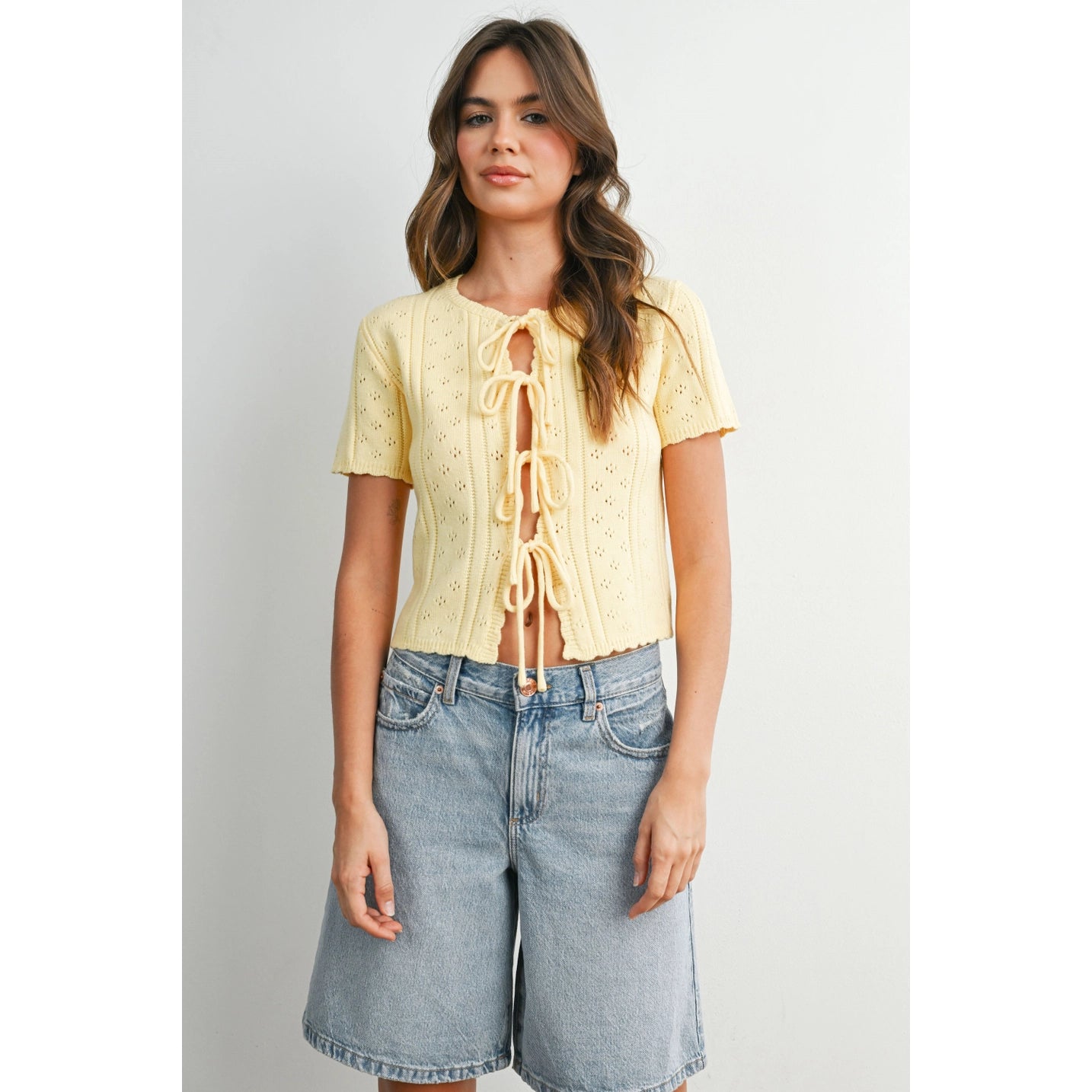 Scallop Front Tie Pointelle Top