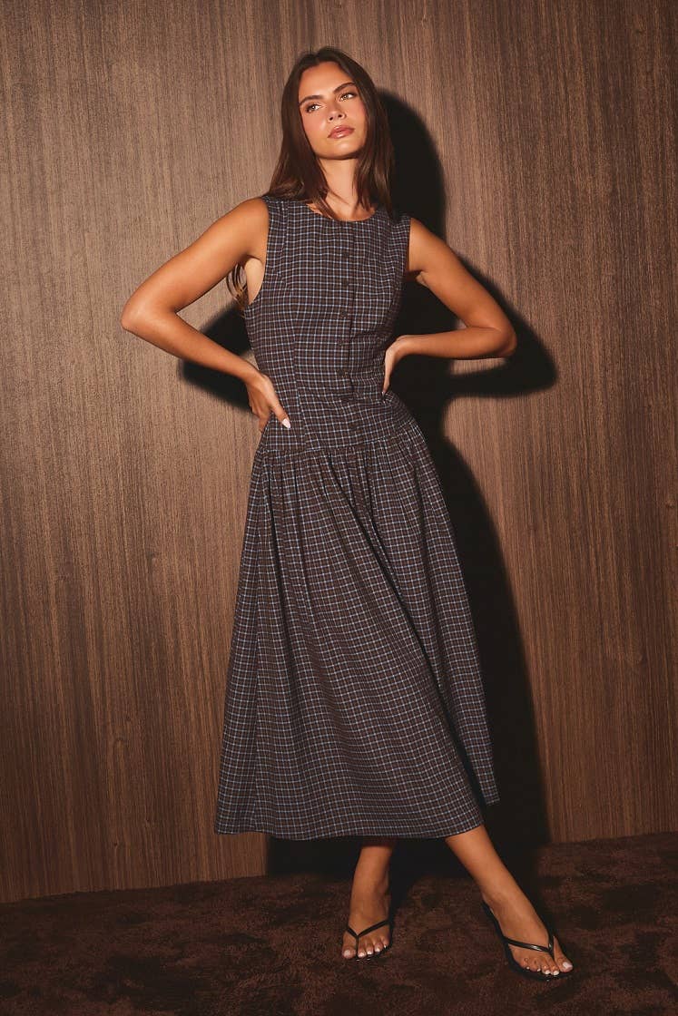 Plaid Button Down Midi Dress