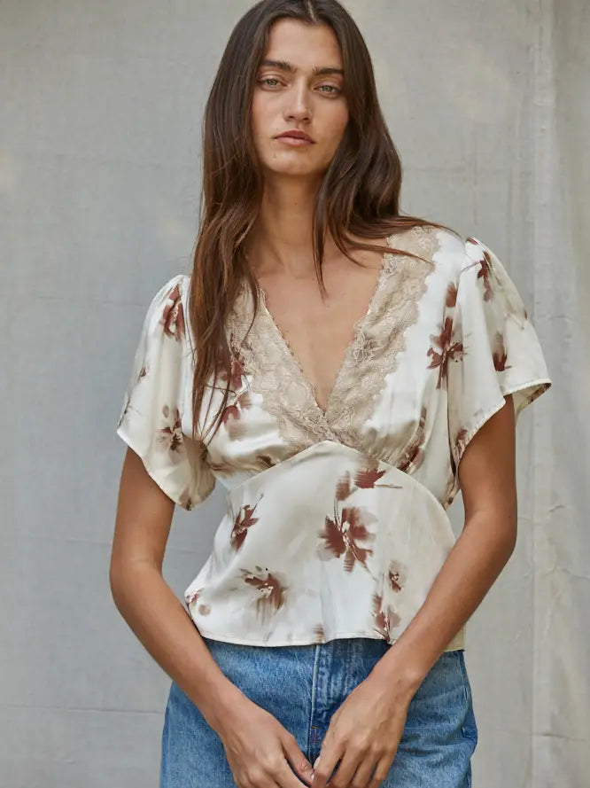 Satin Floral Print Top