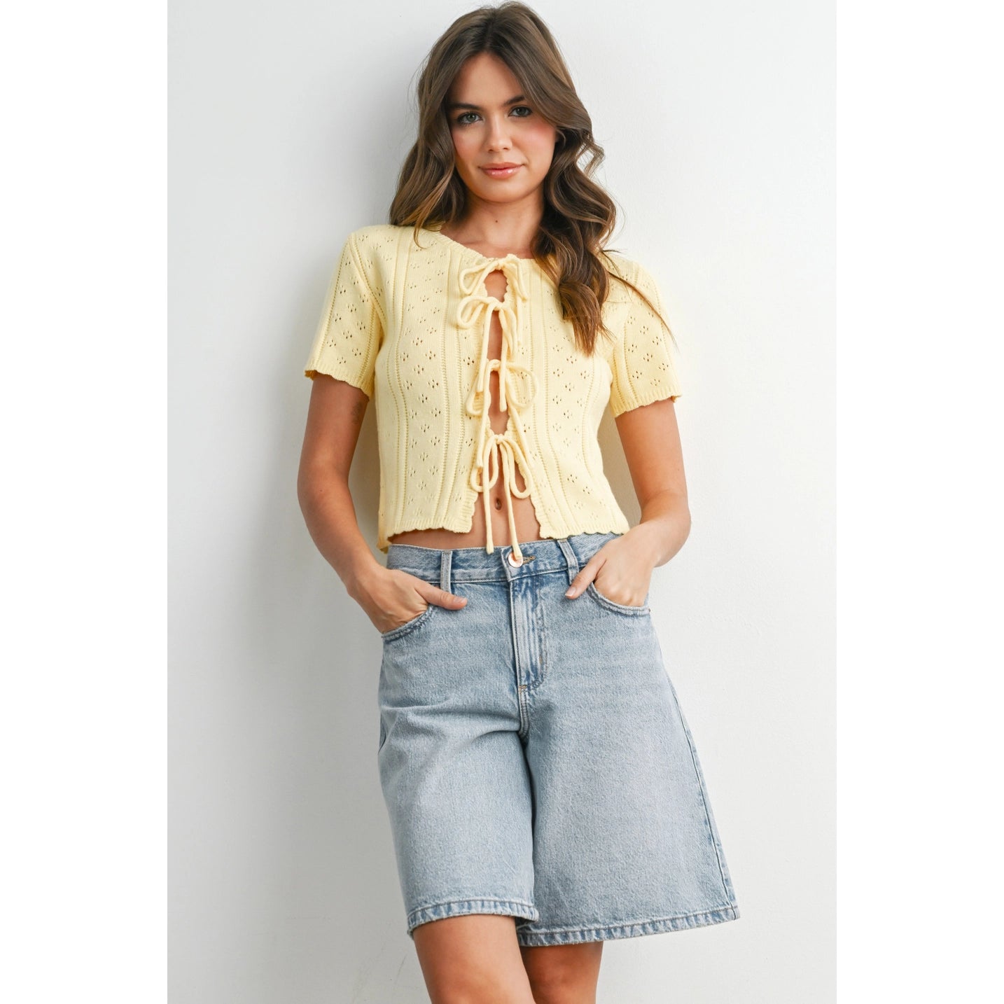 Scallop Front Tie Pointelle Top