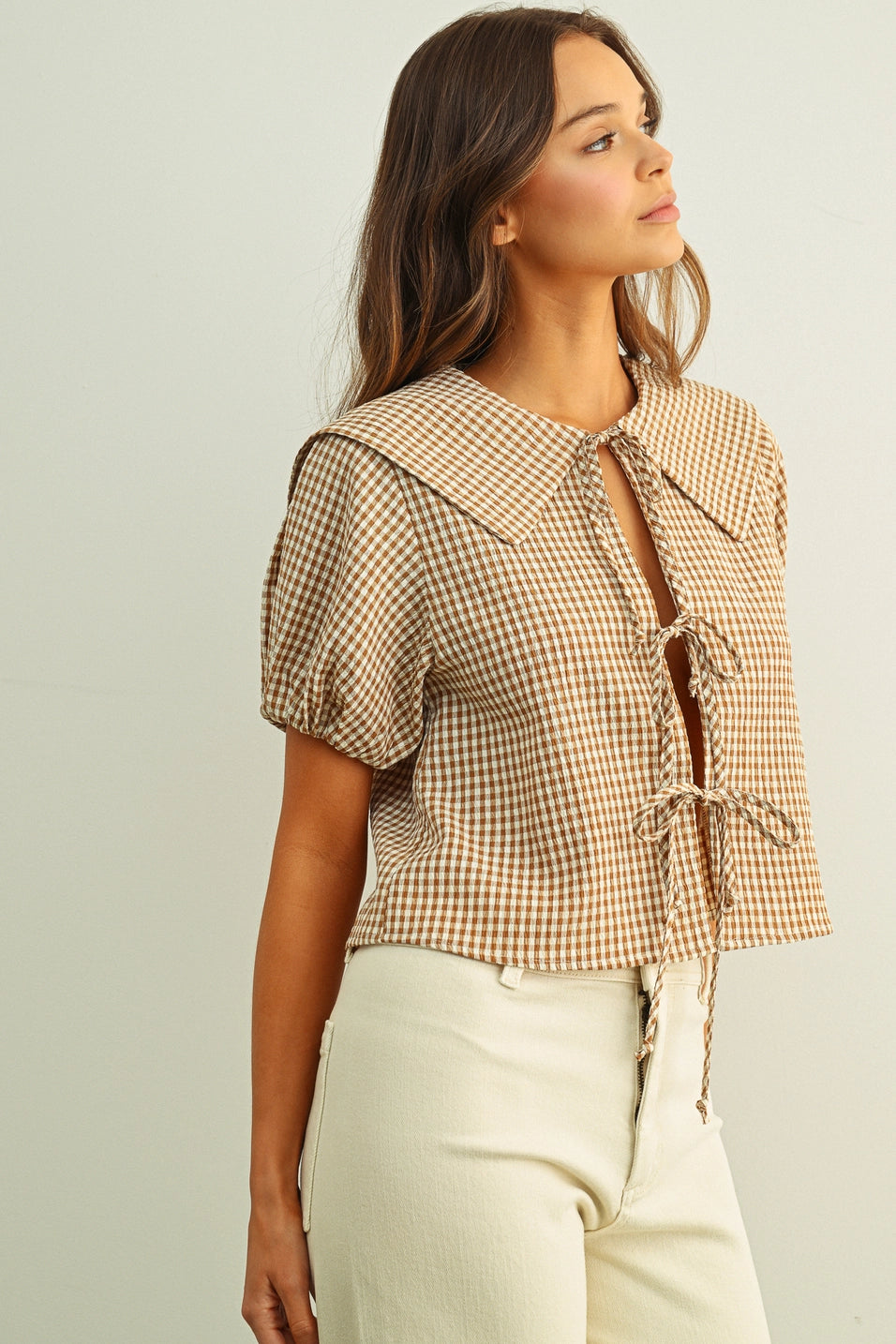 Gingham Tie Front Blouse