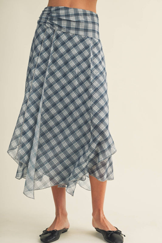 Asymmetric Plaid Handkerchief Hem Skirt