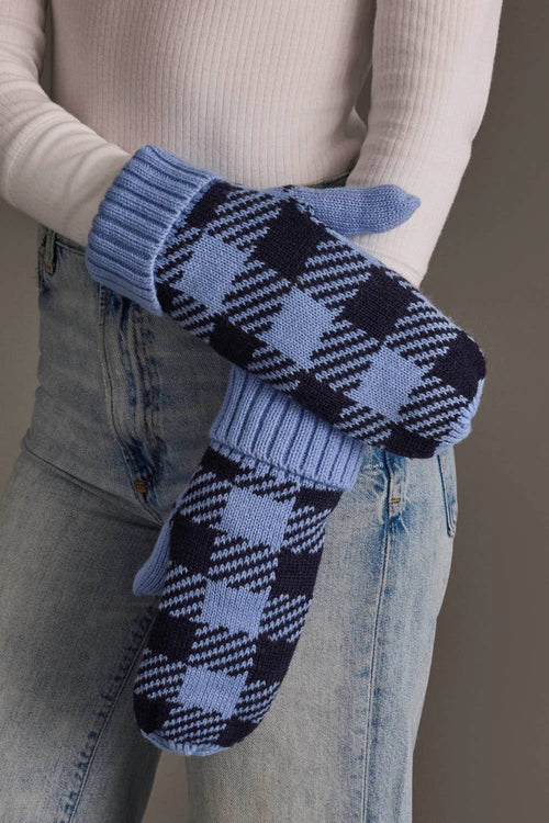 Lt. Blue & Navy Plaid Knit Mittens
