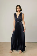 Pleated Satin Maxi Dress