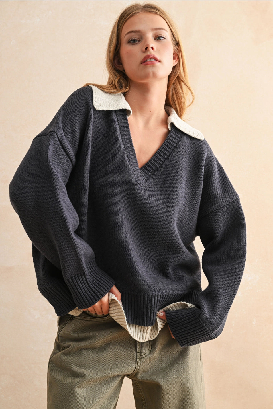 Color Combo V-Neck Sweater
