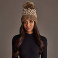 Taupe & Beige Patterned Knit Pom Hat