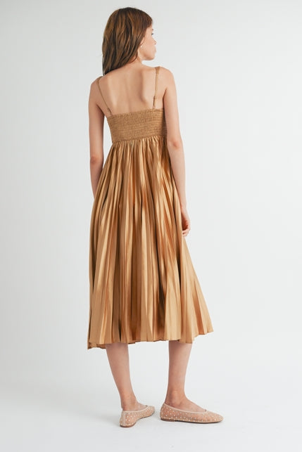 Satin Pleated Midi Dress