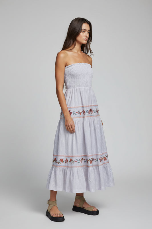 Strapless Striped Midi Dress