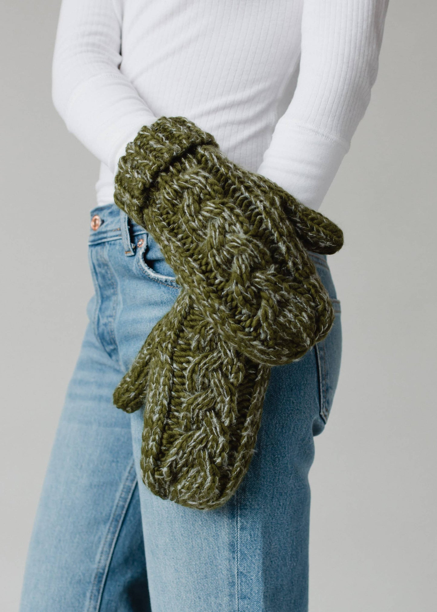 Olive Cable Knit Mittens