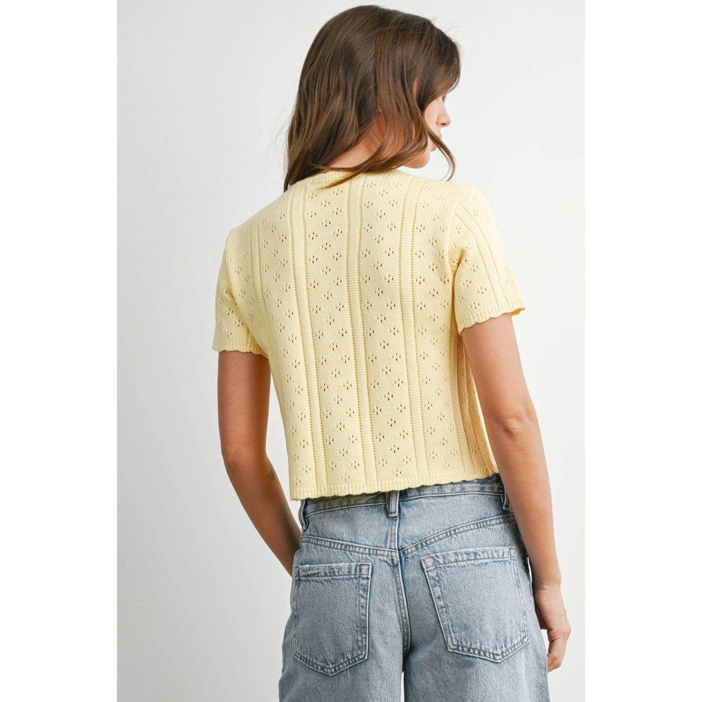 Scallop Front Tie Pointelle Top