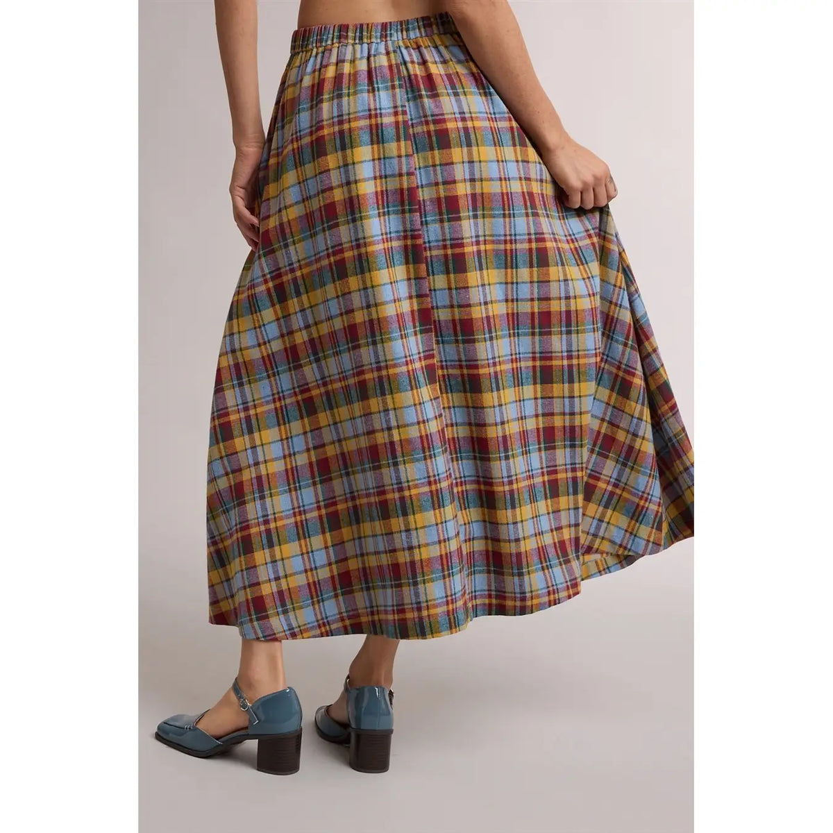 Plaid A-Line Midi Skirt