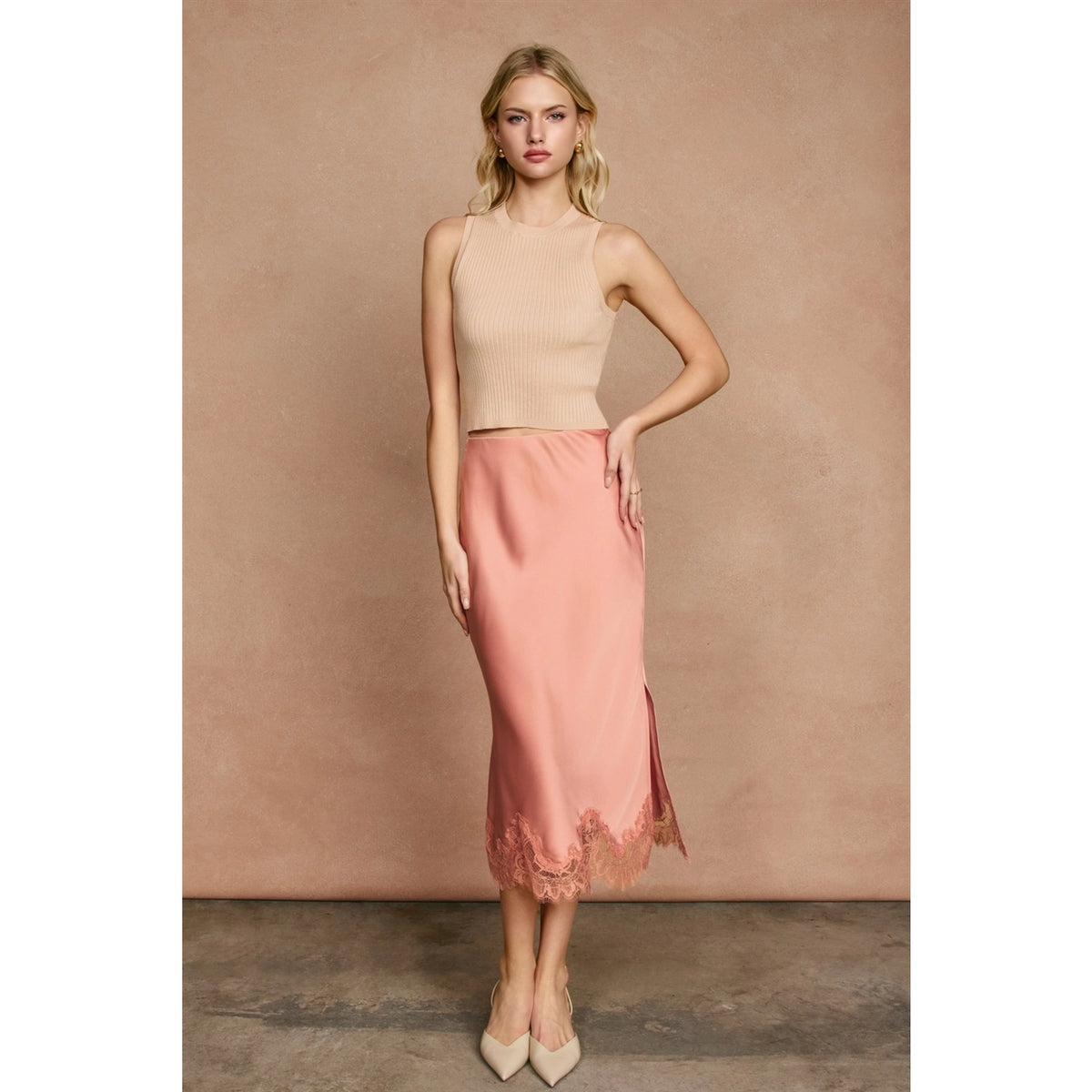 Satin Lace Pencil Skirt