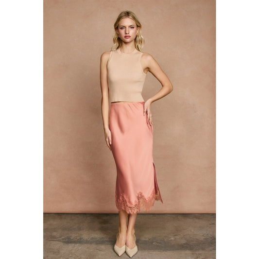 Satin Lace Pencil Skirt