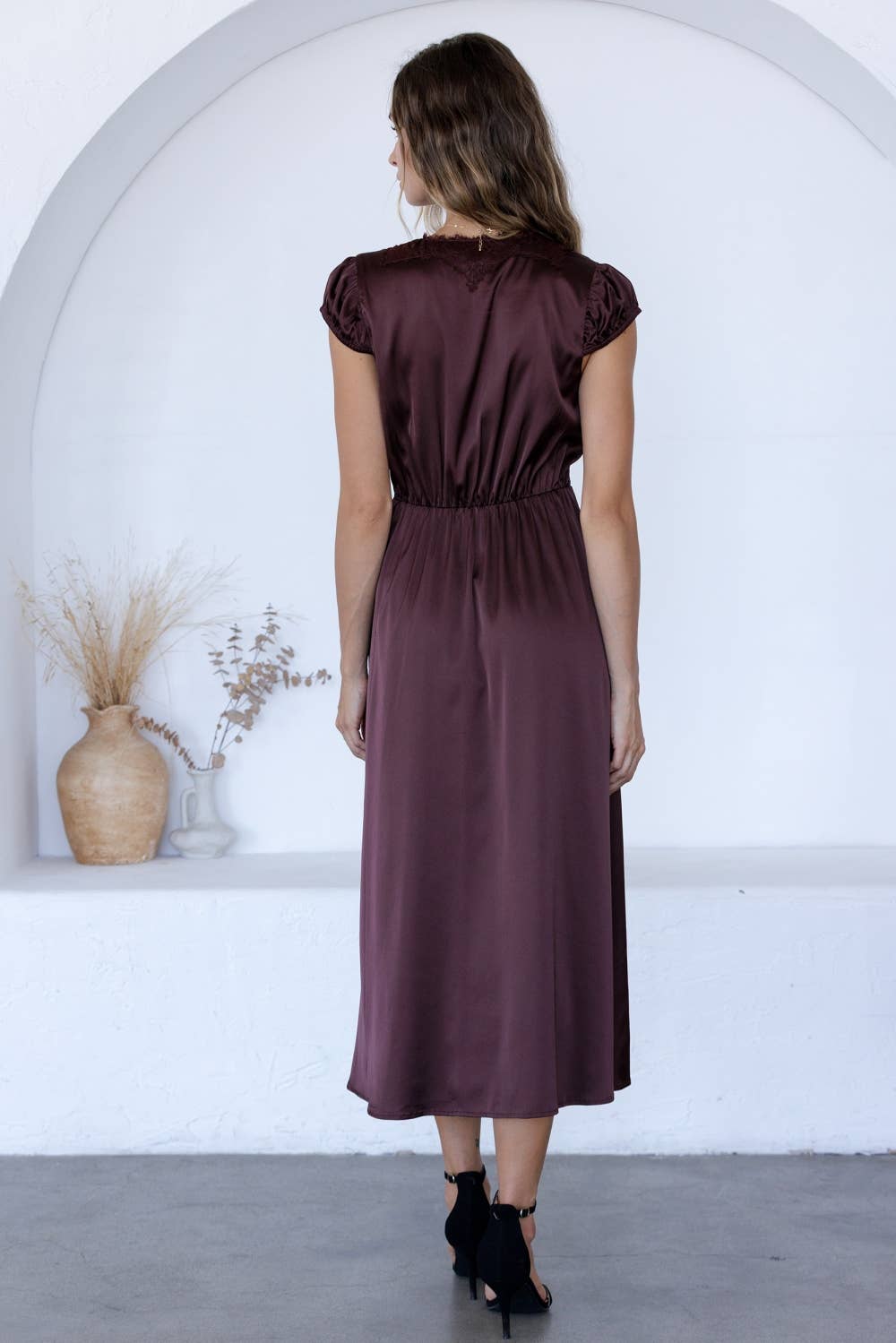 Satin Lace Midi Dress