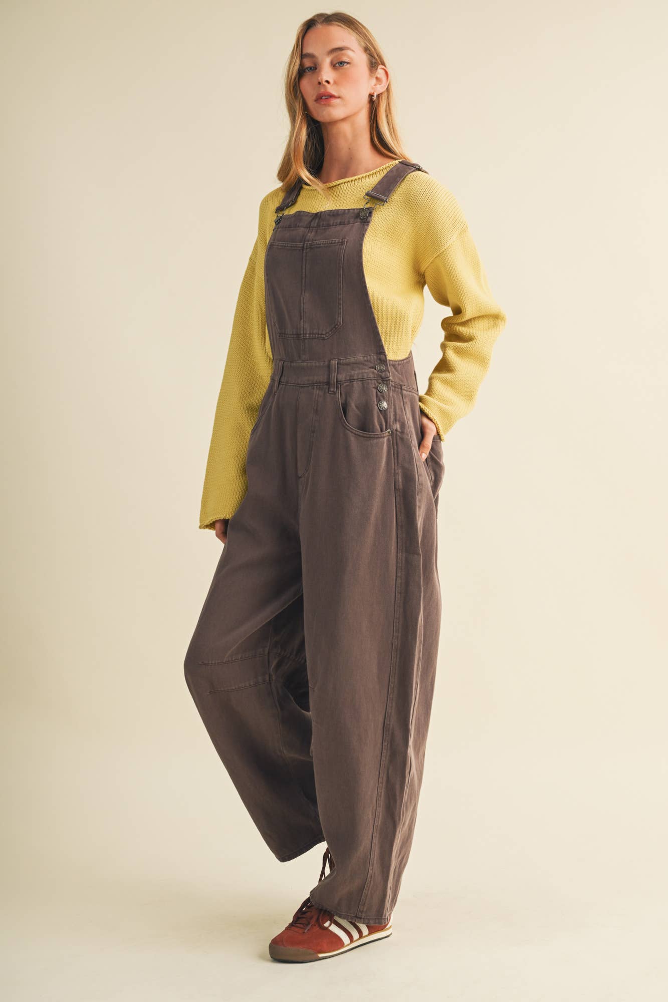 Vintage-Washed Twill Wide-Leg Overall