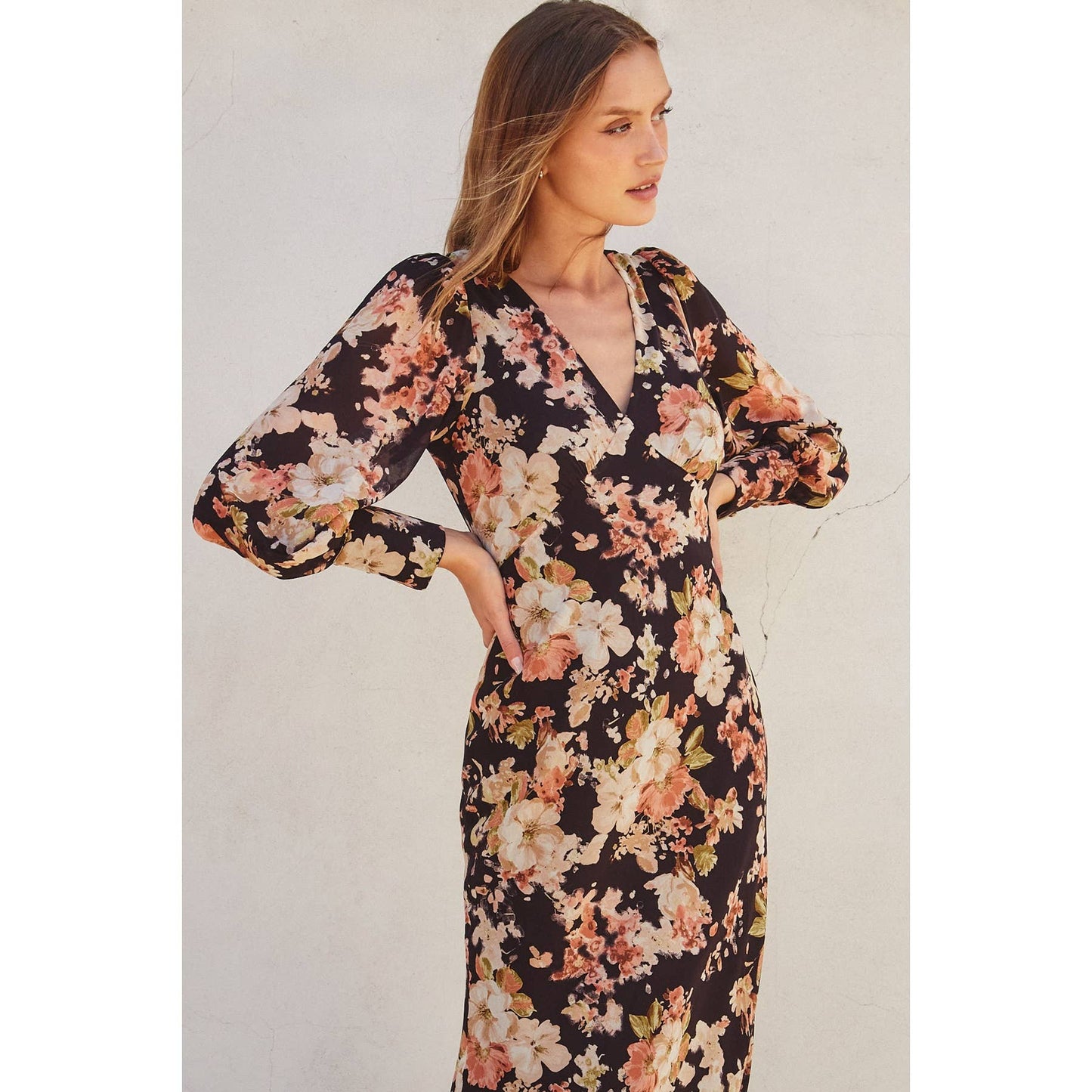 Midnight Floral Long Sleeve Dress