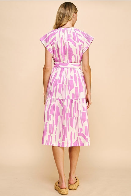 Cap Sleeve Print Midi Dress