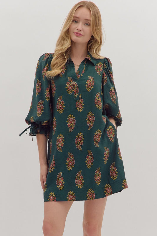 V-Neck Paisley Print Midi Dress