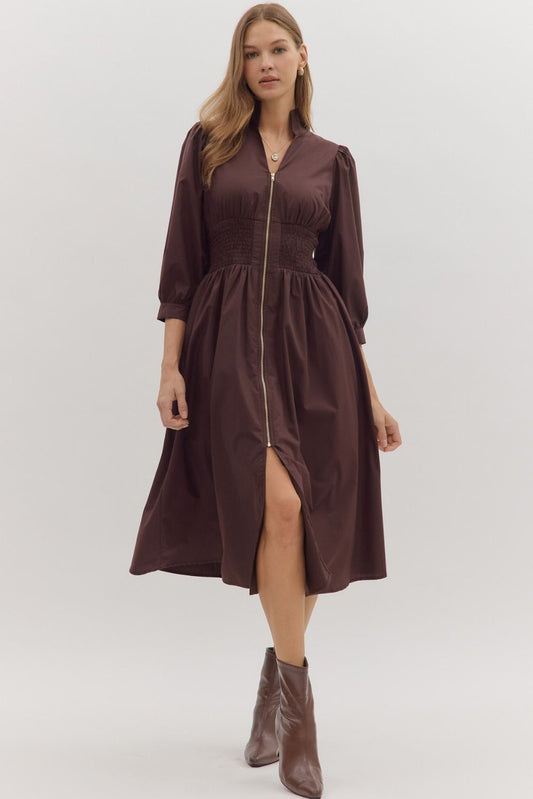 Zip Front Midi Dress