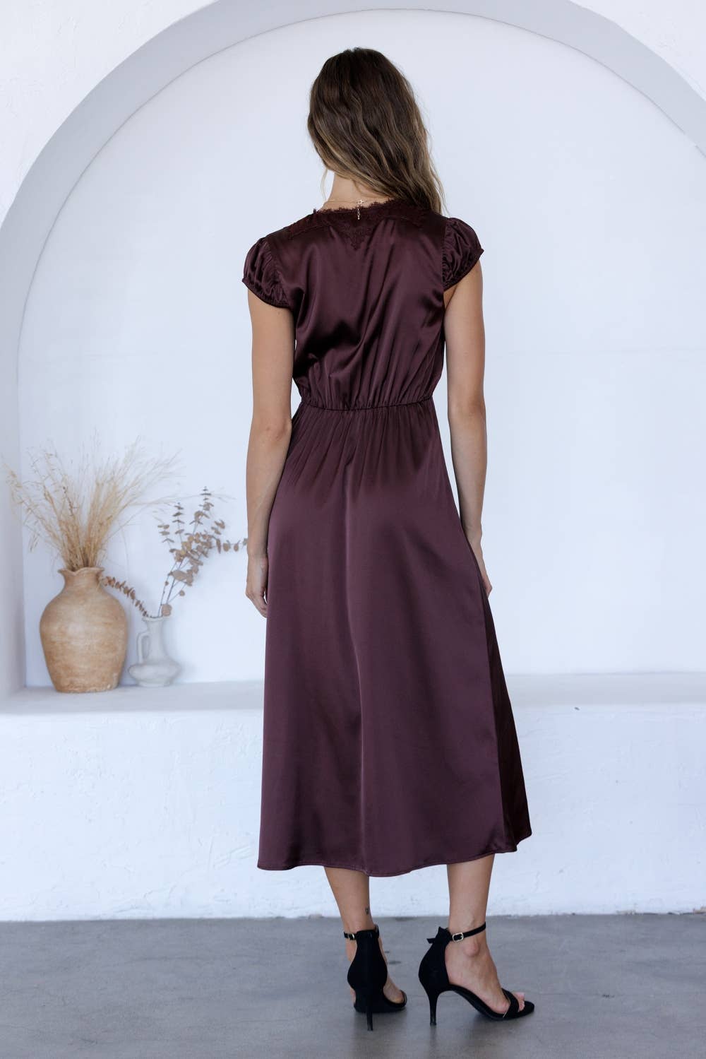 Satin Lace Midi Dress