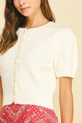 Cable Knit Short Sleeve Cardigan