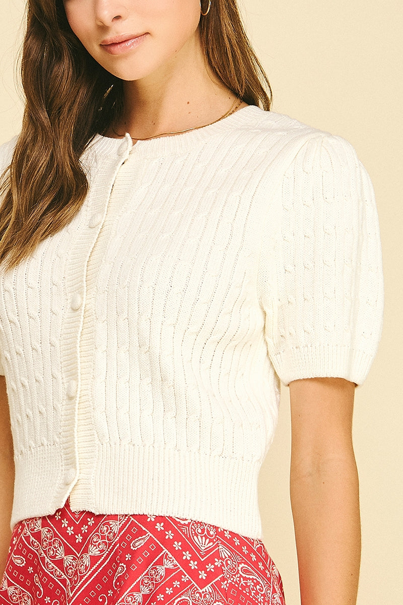 Cable Knit Short Sleeve Cardigan