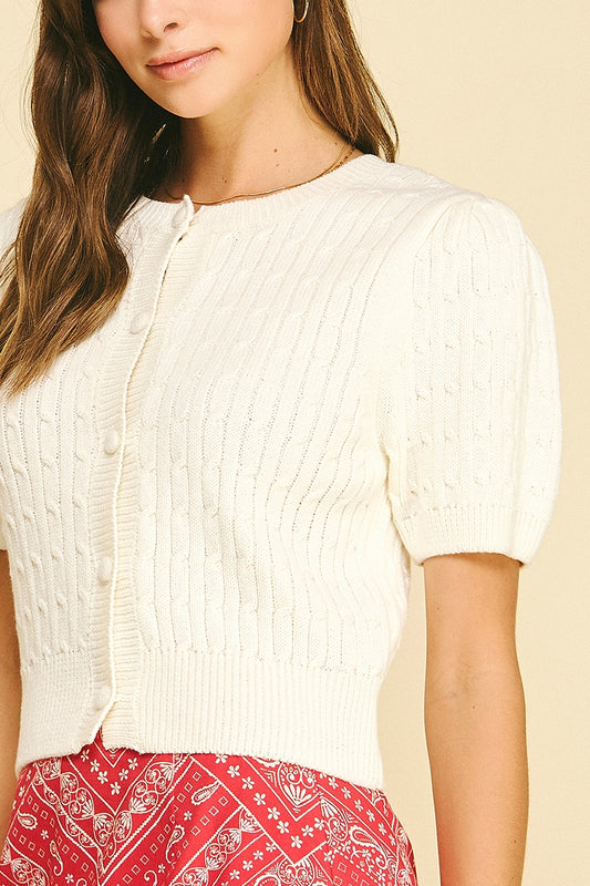 Cable Knit Short Sleeve Cardigan