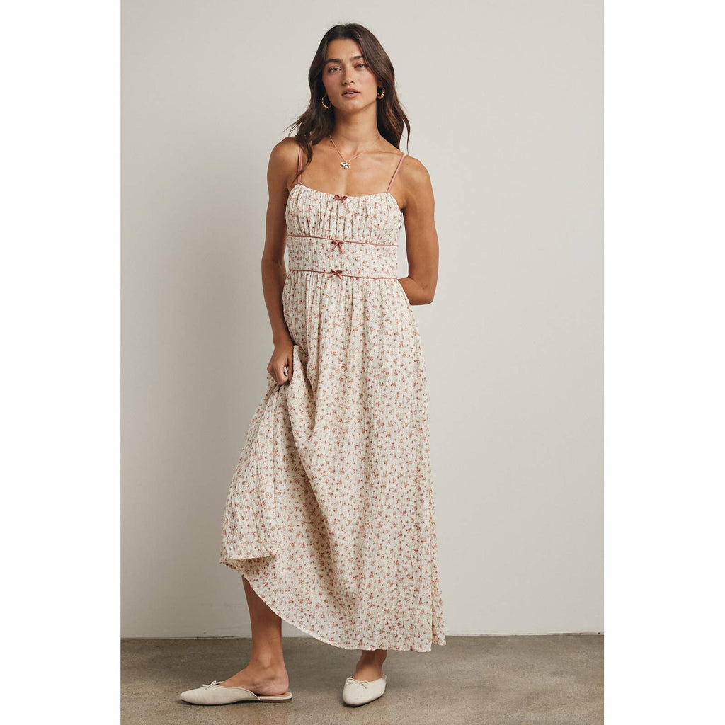 Triple Bow Floral Midi Dress