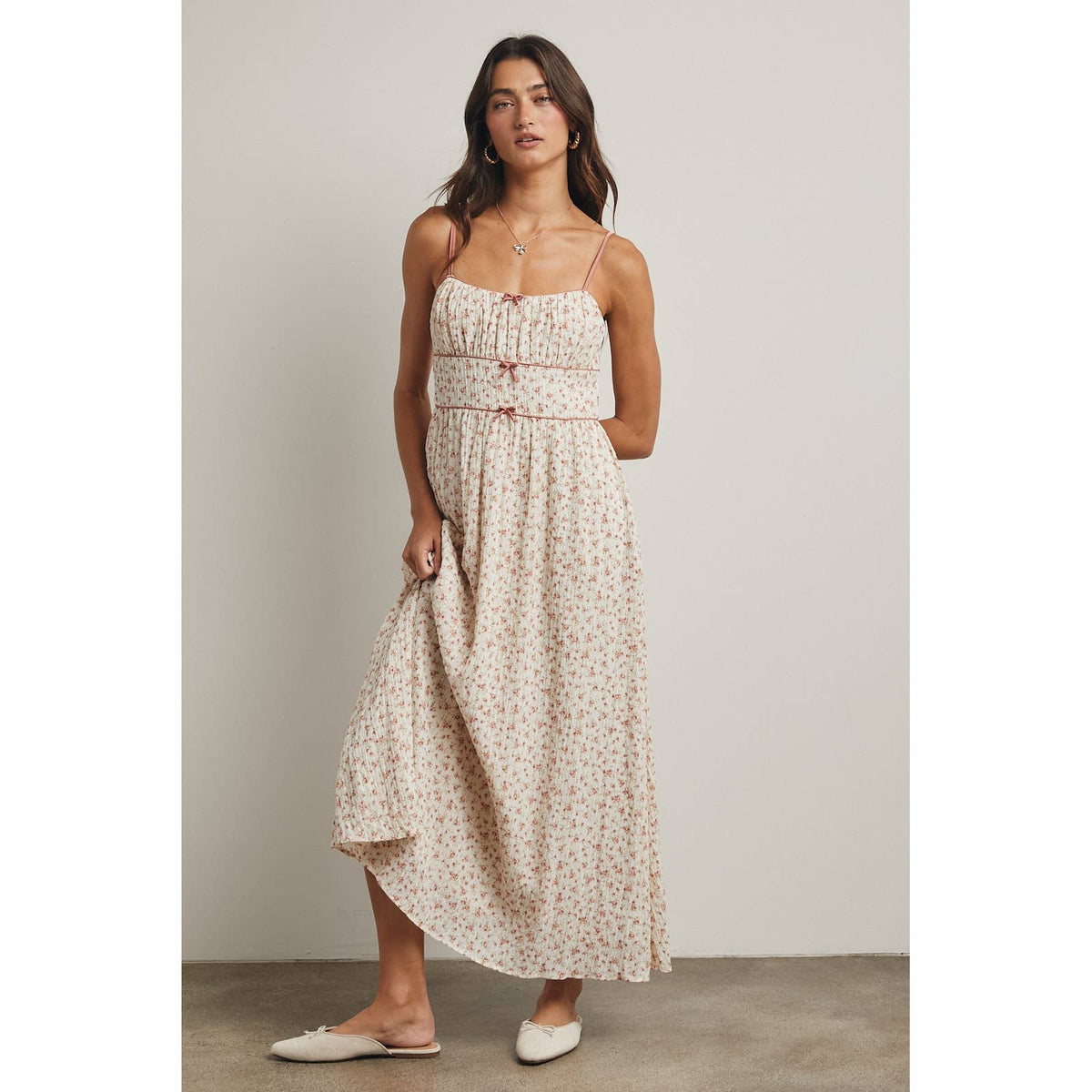 Triple Bow Floral Midi Dress