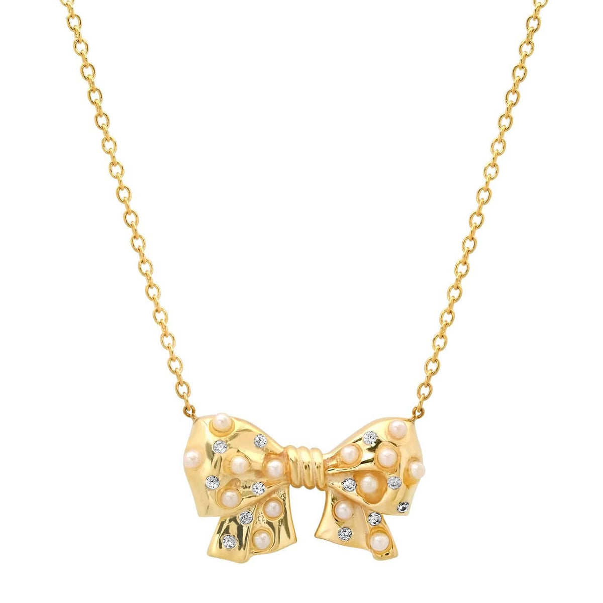 Gold Vermeil Bow Necklace with Pearl Details