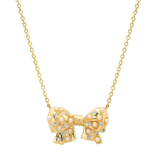 Gold Vermeil Bow Necklace with Pearl Details