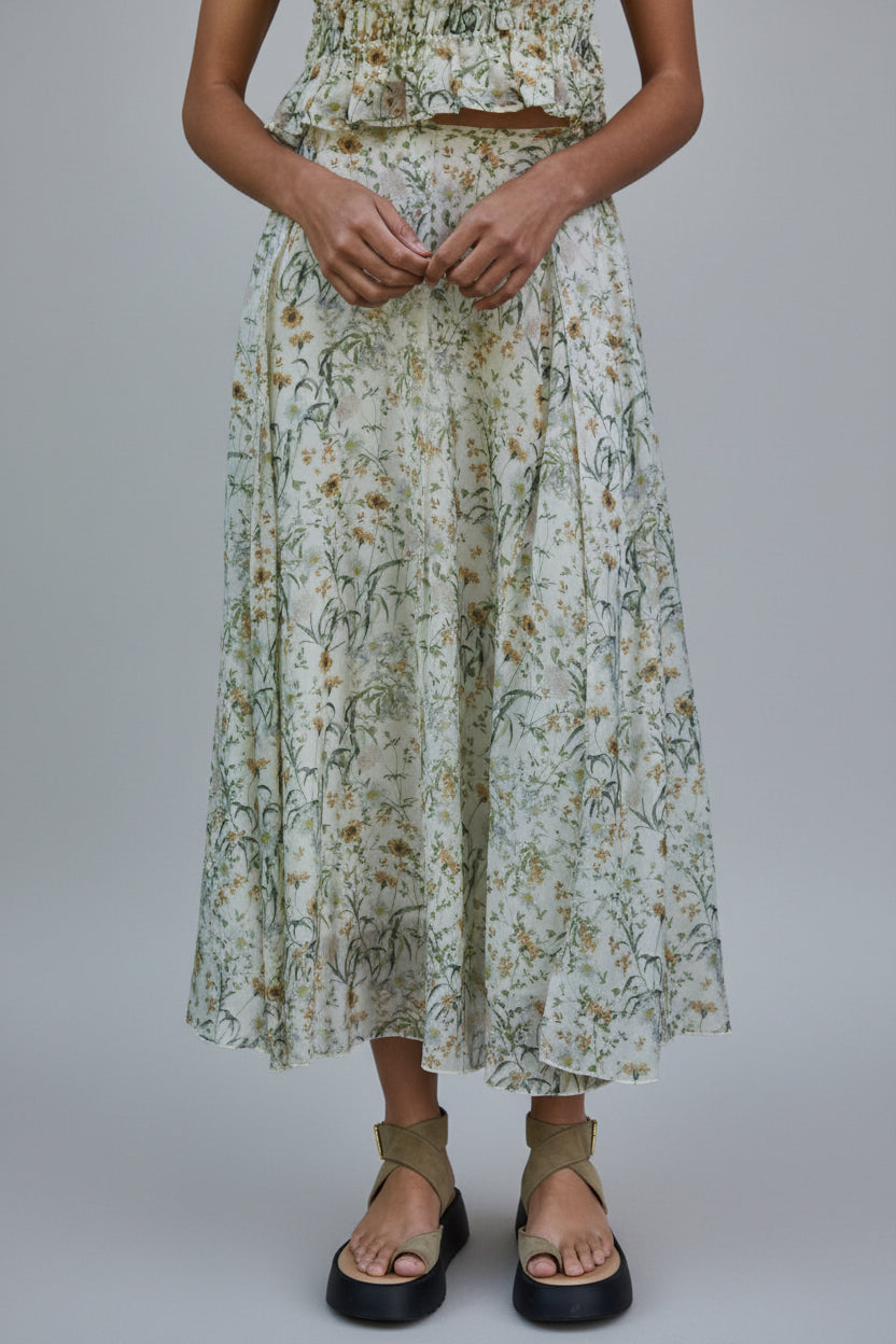 Tencel Floral Print Midi Skirt