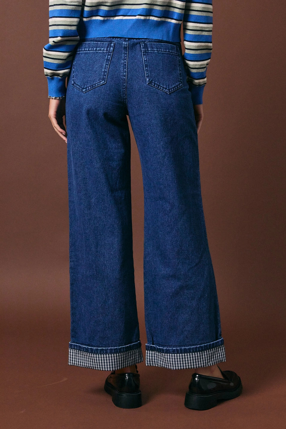 Plaid Cuff Denim Jeans