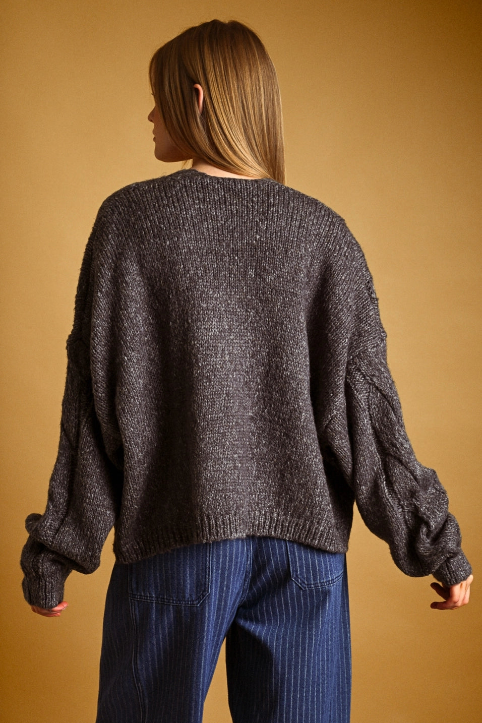 Cable Knit Open Cardigan