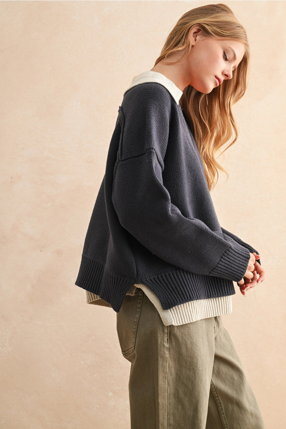 Color Combo V-Neck Sweater