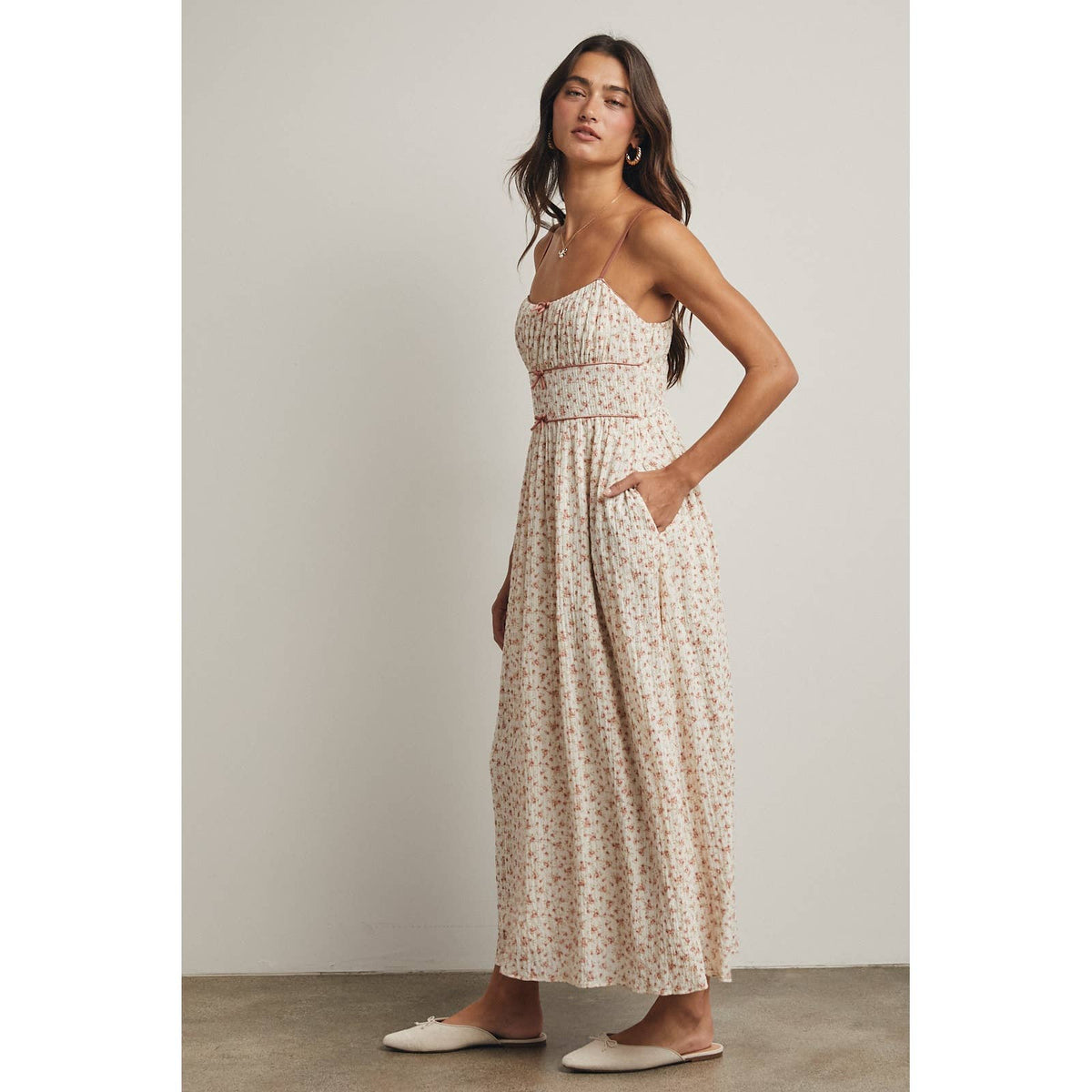 Triple Bow Floral Midi Dress