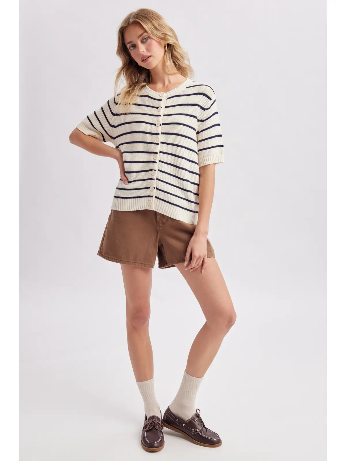 Striped Short Sleeve Cardigan
