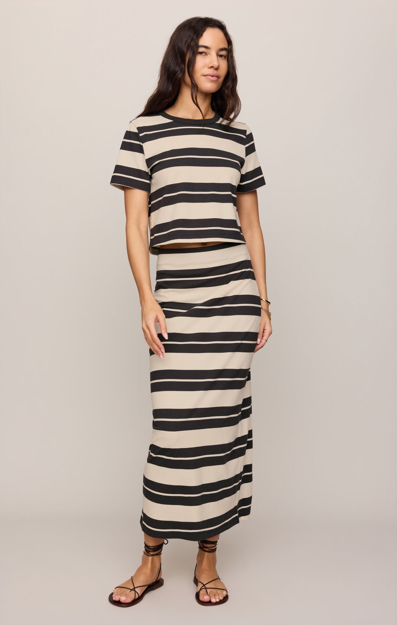 Gail Striped Jersey Midi Skirt