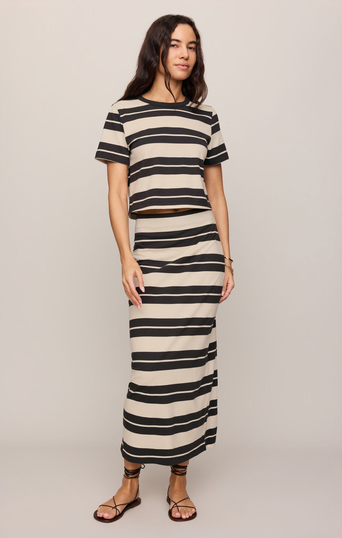 Gail Striped Jersey Midi Skirt